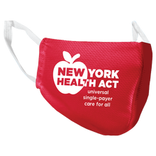Load image into Gallery viewer, Image is a close up of the left side of the red New York Health Act face mask.
